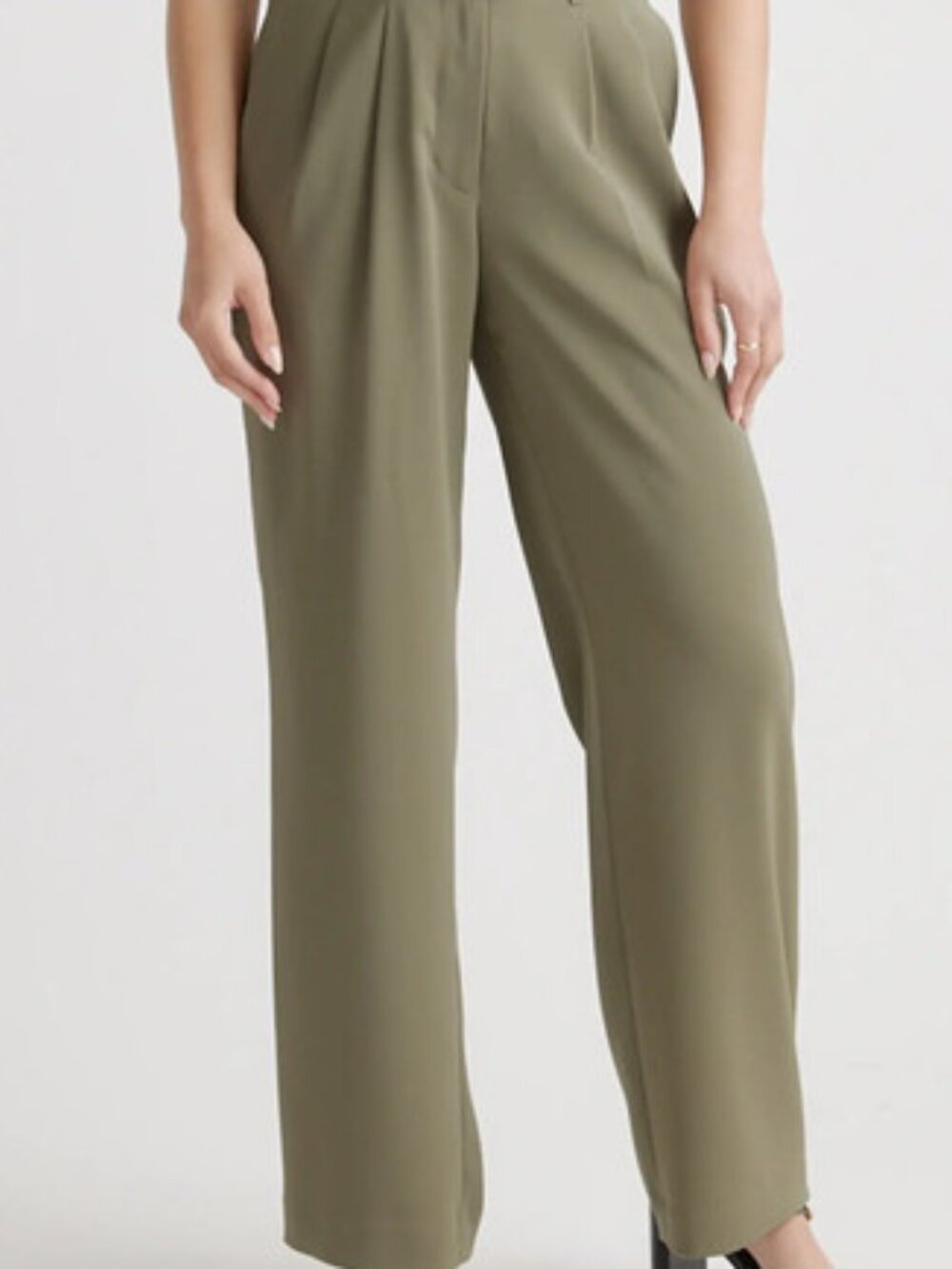 Quince Stretch Crepe Pleated Wide Leg Trouser Olive size 14